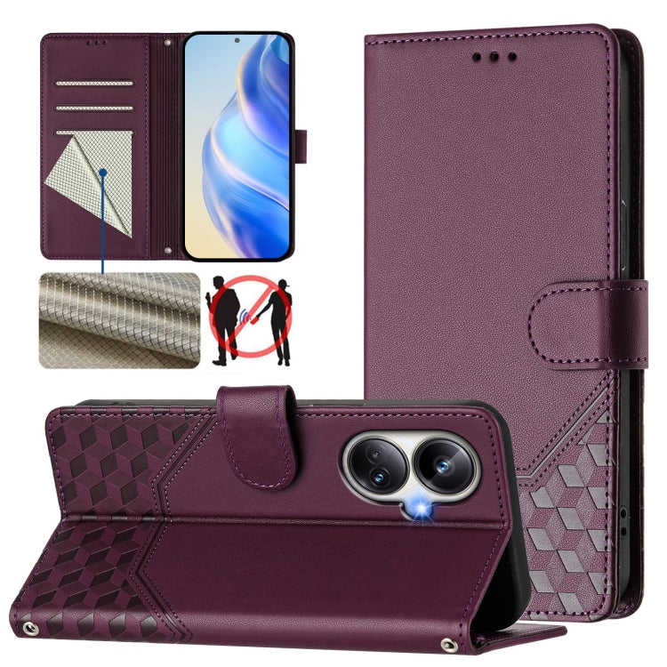 Honeycomb Embossing RFID Leather Phone Case, For Realme 10 Pro+ 5G, For Realme 10 4G Global, For Realme C30 4G / C30s / Narzo 50i Prime, For Realme GT Neo 3T