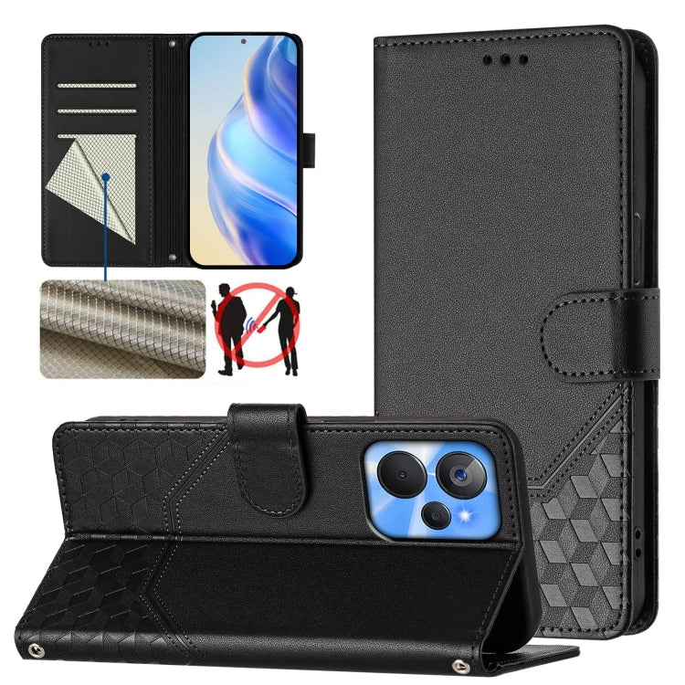 Honeycomb Embossing RFID Leather Phone Case, For Realme C55 4G Global / Narzo N55, For Realme C33 Global, For Realme 10T 5G / 10S 5G / 9i India, For Realme 10 Pro 5G