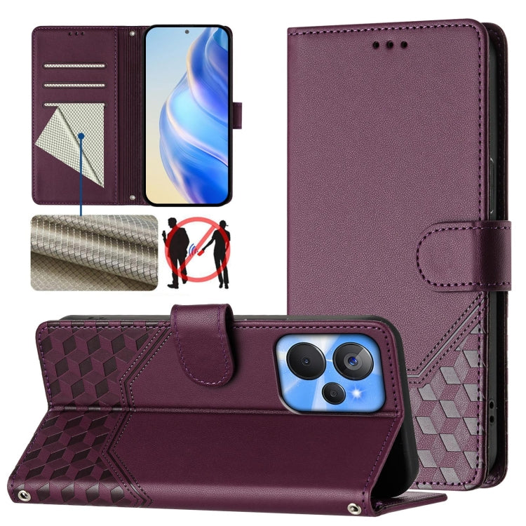 Honeycomb Embossing RFID Leather Phone Case, For Realme C55 4G Global / Narzo N55, For Realme C33 Global, For Realme 10T 5G / 10S 5G / 9i India, For Realme 10 Pro 5G