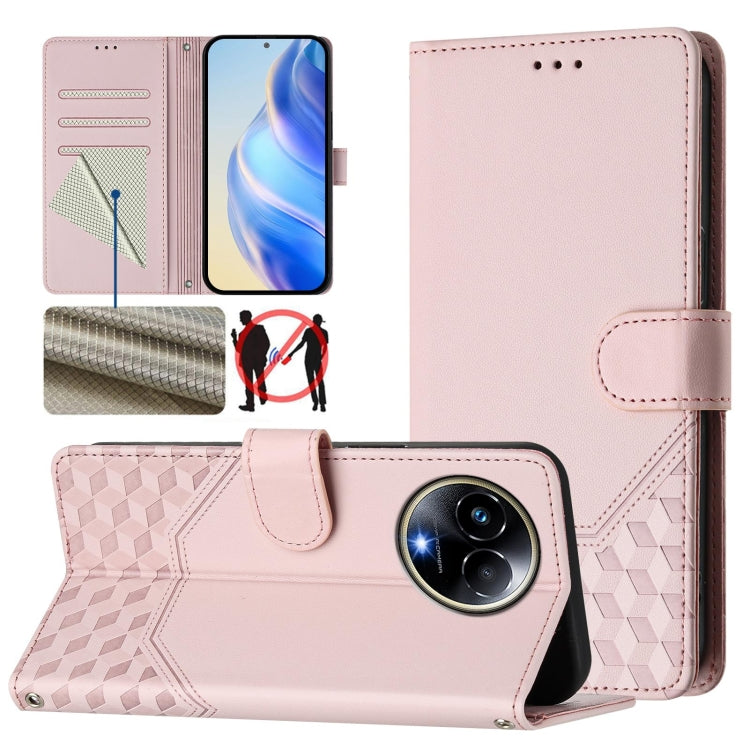 Honeycomb Embossing RFID Leather Phone Case, For Realme Note 50 4G Global / C51 / C53, For Realme 12 Pro 5G / 12 Pro+ 5G Global, For Realme C67 4G Global, For Realme 11 5G Global / 11x 5G / C67 India