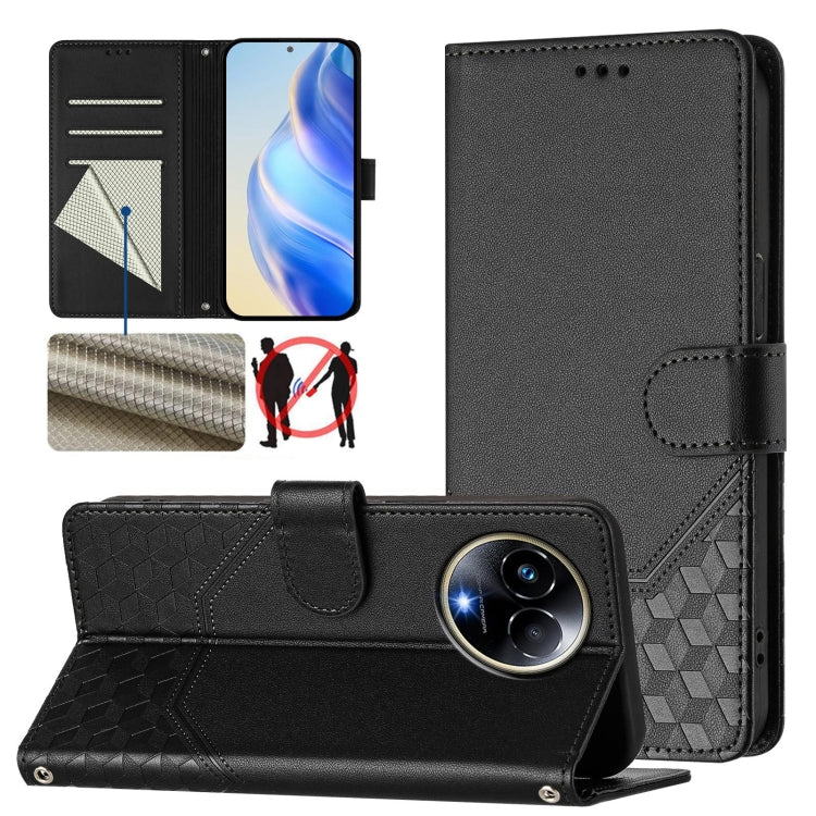 Honeycomb Embossing RFID Leather Phone Case, For Realme Note 50 4G Global / C51 / C53, For Realme 12 Pro 5G / 12 Pro+ 5G Global, For Realme C67 4G Global, For Realme 11 5G Global / 11x 5G / C67 India