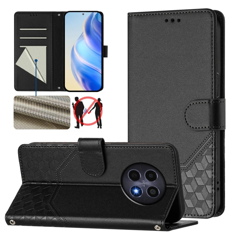 Honeycomb Embossing RFID Leather Phone Case, For Realme GT 6 5G / GT 6T 5G Global, For Realme C63 / C61 Global, For Realme 12 5G Global, For Realme 12+ 5G Global