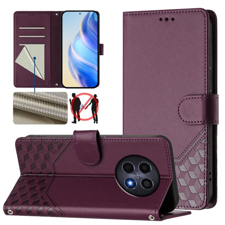 Honeycomb Embossing RFID Leather Phone Case, For Realme GT 6 5G / GT 6T 5G Global, For Realme C63 / C61 Global, For Realme 12 5G Global, For Realme 12+ 5G Global