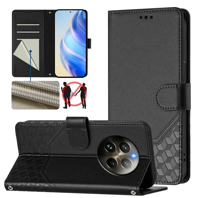 Honeycomb Embossing RFID Leather Phone Case, For Realme GT 6 5G / GT 6T 5G Global, For Realme C63 / C61 Global, For Realme 12 5G Global, For Realme 12+ 5G Global