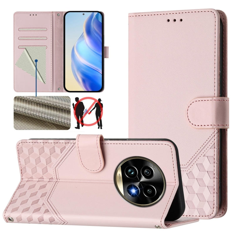 Honeycomb Embossing RFID Leather Phone Case, For Realme C63 5G Global, For Realme Note 60 4G Global / C61 India, For Realme 13+ 5G Global, For Realme 13 Pro 5G / 13 Pro+ 5G