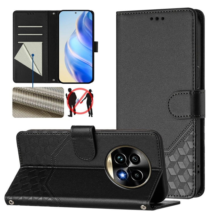 Honeycomb Embossing RFID Leather Phone Case, For Realme C63 5G Global, For Realme Note 60 4G Global / C61 India, For Realme 13+ 5G Global, For Realme 13 Pro 5G / 13 Pro+ 5G