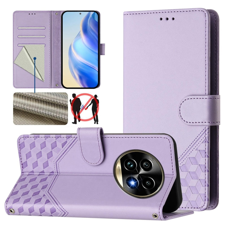 Honeycomb Embossing RFID Leather Phone Case, For Realme C63 5G Global, For Realme Note 60 4G Global / C61 India, For Realme 13+ 5G Global, For Realme 13 Pro 5G / 13 Pro+ 5G