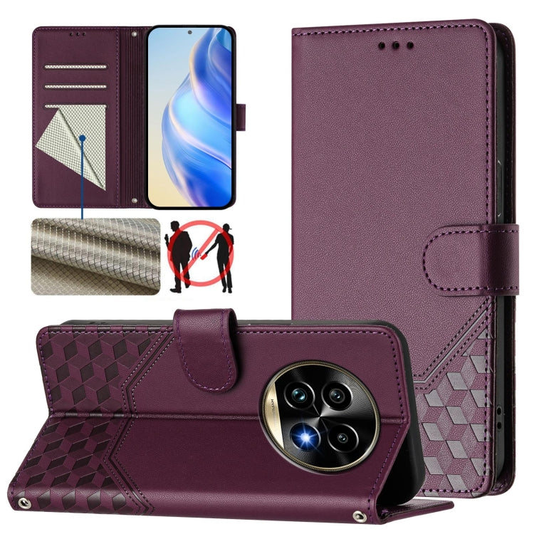 Honeycomb Embossing RFID Leather Phone Case, For Realme C63 5G Global, For Realme Note 60 4G Global / C61 India, For Realme 13+ 5G Global, For Realme 13 Pro 5G / 13 Pro+ 5G