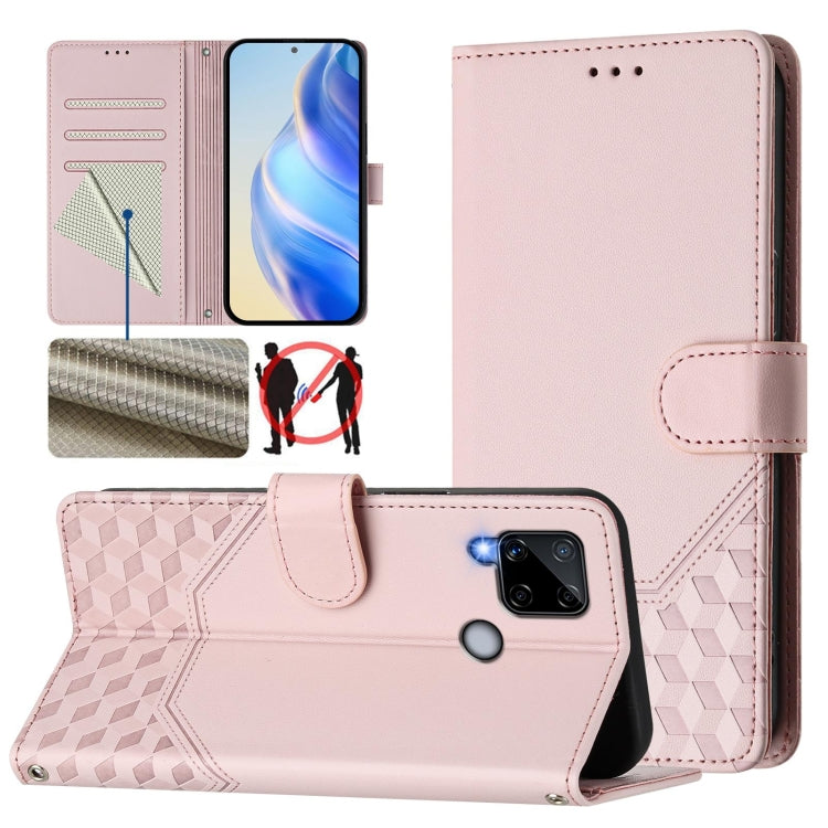 Honeycomb Embossing RFID Leather Phone Case, For Realme C25 / C15 / C12 / C25s, For Realme 8 5G / V13 5G / Q3 5G, For Realme 8 4G / 8 Pro 4G, For Realme GT 5G / GT Neo 5G