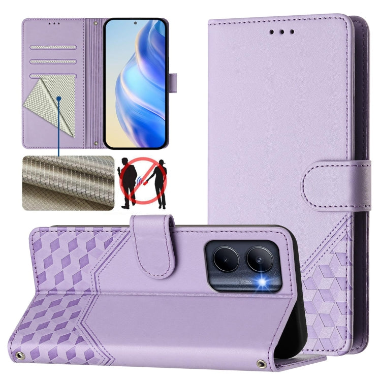 Honeycomb Embossing RFID Leather Phone Case, For Realme C55 4G Global / Narzo N55, For Realme C33 Global, For Realme 10T 5G / 10S 5G / 9i India, For Realme 10 Pro 5G