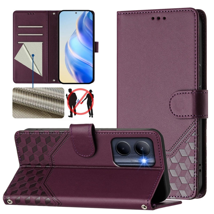 Honeycomb Embossing RFID Leather Phone Case, For Realme C55 4G Global / Narzo N55, For Realme C33 Global, For Realme 10T 5G / 10S 5G / 9i India, For Realme 10 Pro 5G
