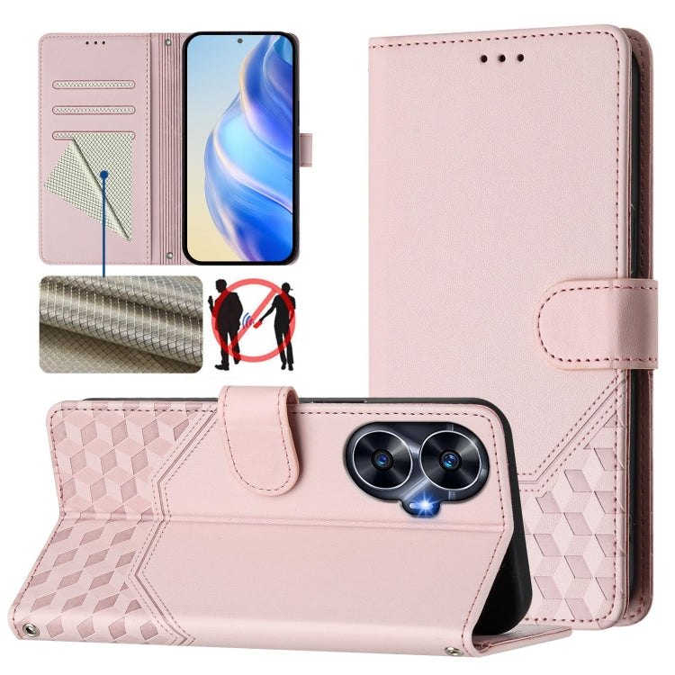 Honeycomb Embossing RFID Leather Phone Case, For Realme C55 4G Global / Narzo N55, For Realme C33 Global, For Realme 10T 5G / 10S 5G / 9i India, For Realme 10 Pro 5G