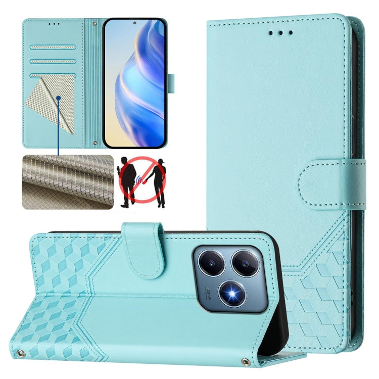Honeycomb Embossing RFID Leather Phone Case, For Realme GT 6 5G / GT 6T 5G Global, For Realme C63 / C61 Global, For Realme 12 5G Global, For Realme 12+ 5G Global