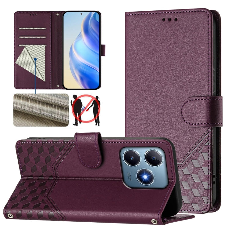 Honeycomb Embossing RFID Leather Phone Case, For Realme GT 6 5G / GT 6T 5G Global, For Realme C63 / C61 Global, For Realme 12 5G Global, For Realme 12+ 5G Global