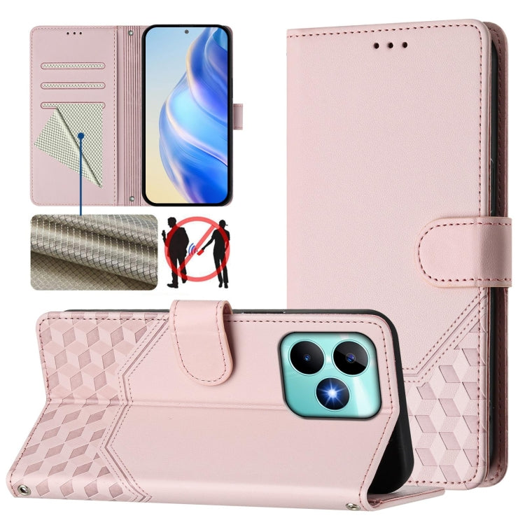 Honeycomb Embossing RFID Leather Phone Case, For Realme Note 50 4G Global / C51 / C53, For Realme 12 Pro 5G / 12 Pro+ 5G Global, For Realme C67 4G Global, For Realme 11 5G Global / 11x 5G / C67 India