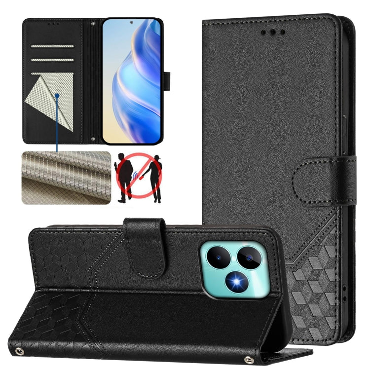 Honeycomb Embossing RFID Leather Phone Case, For Realme Note 50 4G Global / C51 / C53, For Realme 12 Pro 5G / 12 Pro+ 5G Global, For Realme C67 4G Global, For Realme 11 5G Global / 11x 5G / C67 India