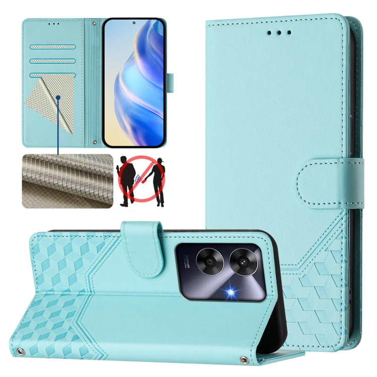 Honeycomb Embossing RFID Leather Phone Case, For Realme C63 5G Global, For Realme Note 60 4G Global / C61 India, For Realme 13+ 5G Global, For Realme 13 Pro 5G / 13 Pro+ 5G