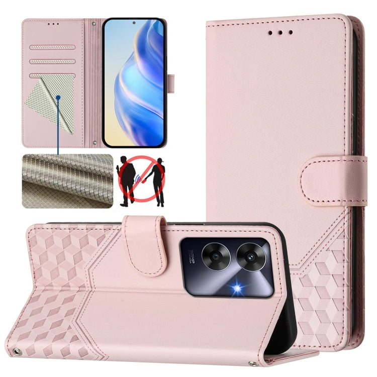 Honeycomb Embossing RFID Leather Phone Case, For Realme C63 5G Global, For Realme Note 60 4G Global / C61 India, For Realme 13+ 5G Global, For Realme 13 Pro 5G / 13 Pro+ 5G