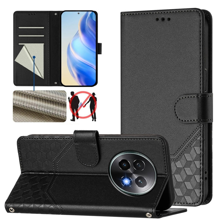 Honeycomb Embossing RFID Leather Phone Case, For Realme C63 5G Global, For Realme Note 60 4G Global / C61 India, For Realme 13+ 5G Global, For Realme 13 Pro 5G / 13 Pro+ 5G
