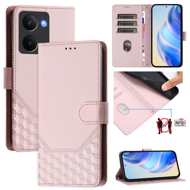 Honeycomb Embossing RFID Leather Phone Case, For Realme 14x Global / V70 5G / C75 5G, For Realme Narzo 80 Pro / 14 Pro 5G India, For Realme 14 5G / 14T 5G Global, For Realme P3 Ultra 5G