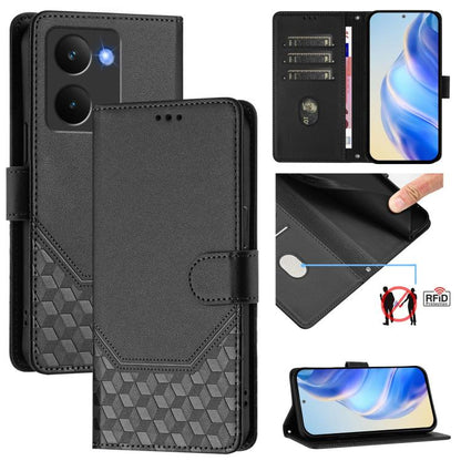 Honeycomb Embossing RFID Leather Phone Case, For Realme 14x Global / V70 5G / C75 5G, For Realme Narzo 80 Pro / 14 Pro 5G India, For Realme 14 5G / 14T 5G Global, For Realme P3 Ultra 5G