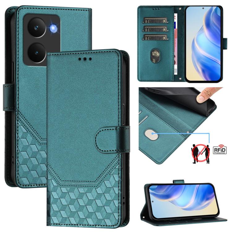 Honeycomb Embossing RFID Leather Phone Case, For Realme 14x Global / V70 5G / C75 5G, For Realme Narzo 80 Pro / 14 Pro 5G India, For Realme 14 5G / 14T 5G Global, For Realme P3 Ultra 5G