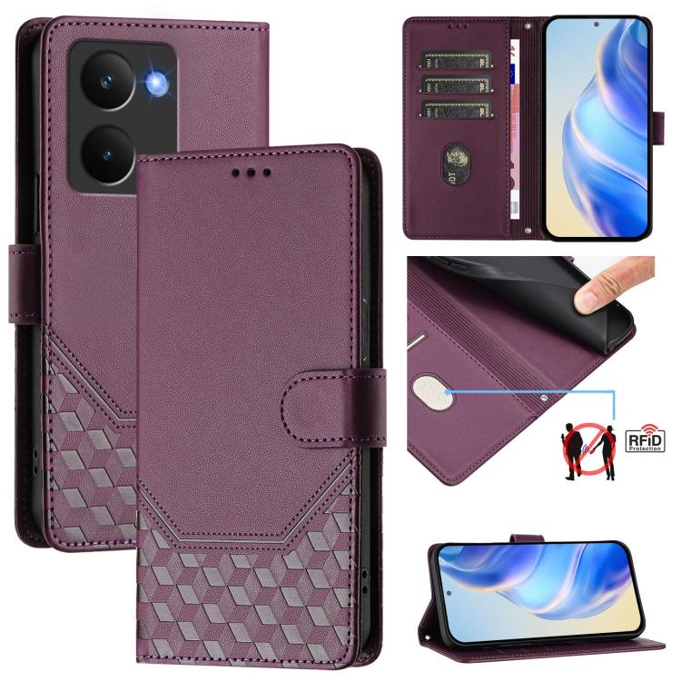 Honeycomb Embossing RFID Leather Phone Case, For Realme 14x Global / V70 5G / C75 5G, For Realme Narzo 80 Pro / 14 Pro 5G India, For Realme 14 5G / 14T 5G Global, For Realme P3 Ultra 5G