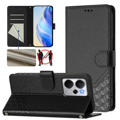 Honeycomb Embossing RFID Leather Phone Case, For Realme 14x Global / V70 5G / C75 5G, For Realme Narzo 80 Pro / 14 Pro 5G India, For Realme 14 5G / 14T 5G Global, For Realme P3 Ultra 5G