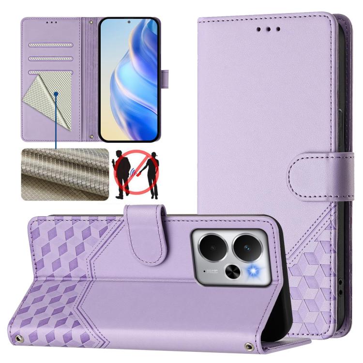 Honeycomb Embossing RFID Leather Phone Case, For Realme 14x Global / V70 5G / C75 5G, For Realme Narzo 80 Pro / 14 Pro 5G India, For Realme 14 5G / 14T 5G Global, For Realme P3 Ultra 5G