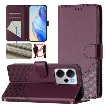 Honeycomb Embossing RFID Leather Phone Case, For Realme 14x Global / V70 5G / C75 5G, For Realme Narzo 80 Pro / 14 Pro 5G India, For Realme 14 5G / 14T 5G Global, For Realme P3 Ultra 5G