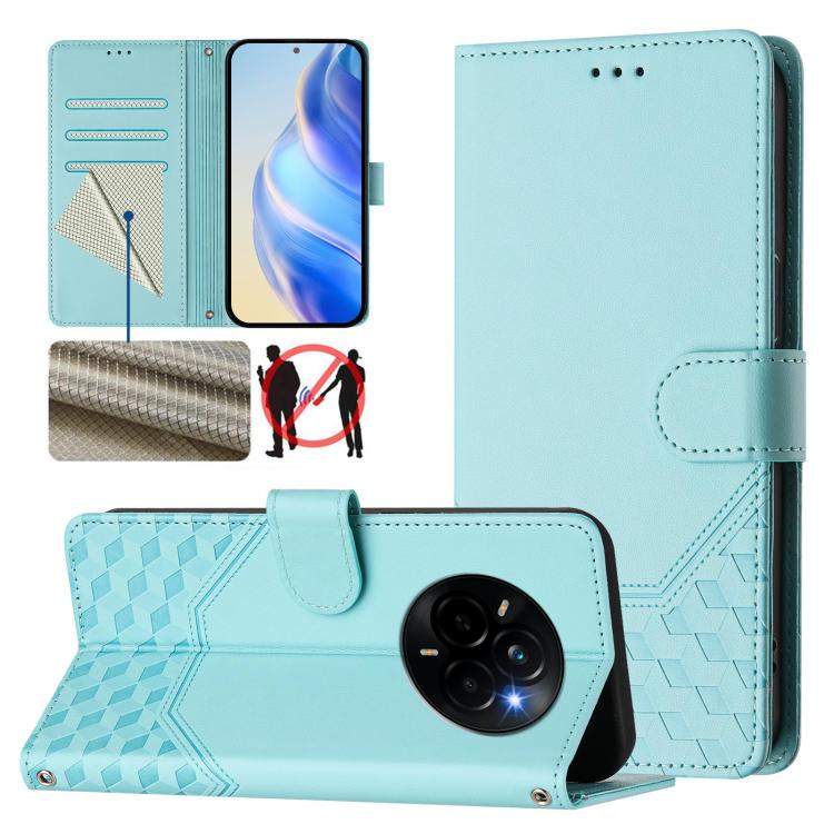 Honeycomb Embossing RFID Leather Phone Case, For Realme 14x Global / V70 5G / C75 5G, For Realme Narzo 80 Pro / 14 Pro 5G India, For Realme 14 5G / 14T 5G Global, For Realme P3 Ultra 5G