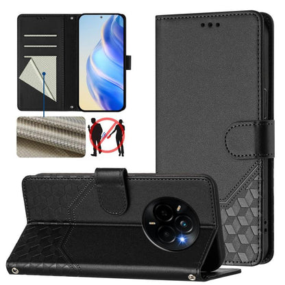 Honeycomb Embossing RFID Leather Phone Case, For Realme 14x Global / V70 5G / C75 5G, For Realme Narzo 80 Pro / 14 Pro 5G India, For Realme 14 5G / 14T 5G Global, For Realme P3 Ultra 5G
