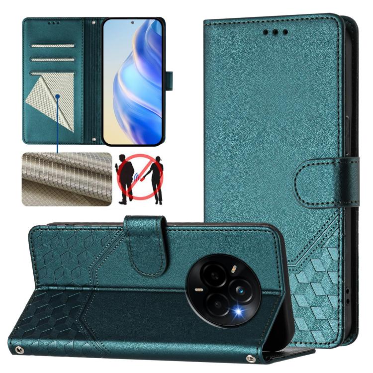 Honeycomb Embossing RFID Leather Phone Case, For Realme 14x Global / V70 5G / C75 5G, For Realme Narzo 80 Pro / 14 Pro 5G India, For Realme 14 5G / 14T 5G Global, For Realme P3 Ultra 5G