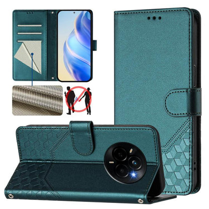 Honeycomb Embossing RFID Leather Phone Case, For Realme 14x Global / V70 5G / C75 5G, For Realme Narzo 80 Pro / 14 Pro 5G India, For Realme 14 5G / 14T 5G Global, For Realme P3 Ultra 5G