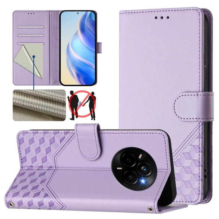 Honeycomb Embossing RFID Leather Phone Case, For Realme 14x Global / V70 5G / C75 5G, For Realme Narzo 80 Pro / 14 Pro 5G India, For Realme 14 5G / 14T 5G Global, For Realme P3 Ultra 5G