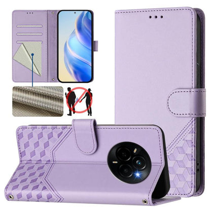 Honeycomb Embossing RFID Leather Phone Case, For Realme 14x Global / V70 5G / C75 5G, For Realme Narzo 80 Pro / 14 Pro 5G India, For Realme 14 5G / 14T 5G Global, For Realme P3 Ultra 5G
