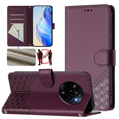 Honeycomb Embossing RFID Leather Phone Case, For Realme 14x Global / V70 5G / C75 5G, For Realme Narzo 80 Pro / 14 Pro 5G India, For Realme 14 5G / 14T 5G Global, For Realme P3 Ultra 5G