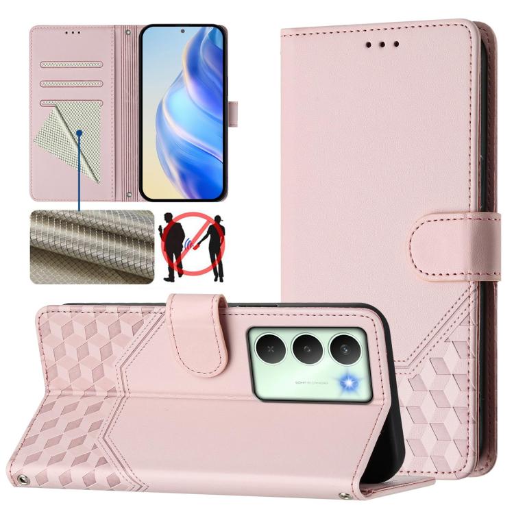 Honeycomb Embossing RFID Leather Phone Case, For Realme 14x Global / V70 5G / C75 5G, For Realme Narzo 80 Pro / 14 Pro 5G India, For Realme 14 5G / 14T 5G Global, For Realme P3 Ultra 5G