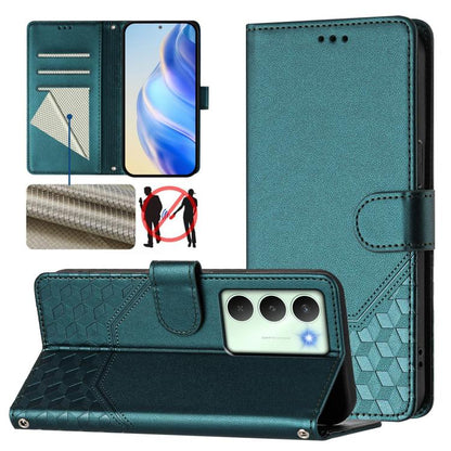 Honeycomb Embossing RFID Leather Phone Case, For Realme 14x Global / V70 5G / C75 5G, For Realme Narzo 80 Pro / 14 Pro 5G India, For Realme 14 5G / 14T 5G Global, For Realme P3 Ultra 5G