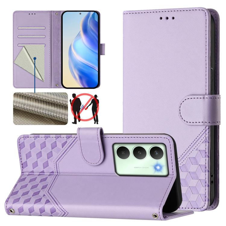 Honeycomb Embossing RFID Leather Phone Case, For Realme 14x Global / V70 5G / C75 5G, For Realme Narzo 80 Pro / 14 Pro 5G India, For Realme 14 5G / 14T 5G Global, For Realme P3 Ultra 5G