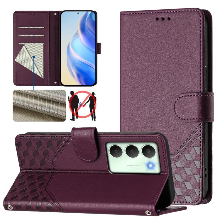 Honeycomb Embossing RFID Leather Phone Case, For Realme 14x Global / V70 5G / C75 5G, For Realme Narzo 80 Pro / 14 Pro 5G India, For Realme 14 5G / 14T 5G Global, For Realme P3 Ultra 5G