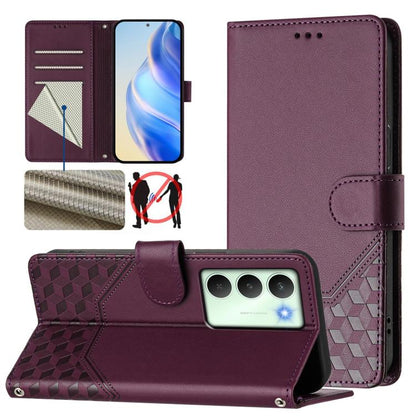 Honeycomb Embossing RFID Leather Phone Case, For Realme 14x Global / V70 5G / C75 5G, For Realme Narzo 80 Pro / 14 Pro 5G India, For Realme 14 5G / 14T 5G Global, For Realme P3 Ultra 5G
