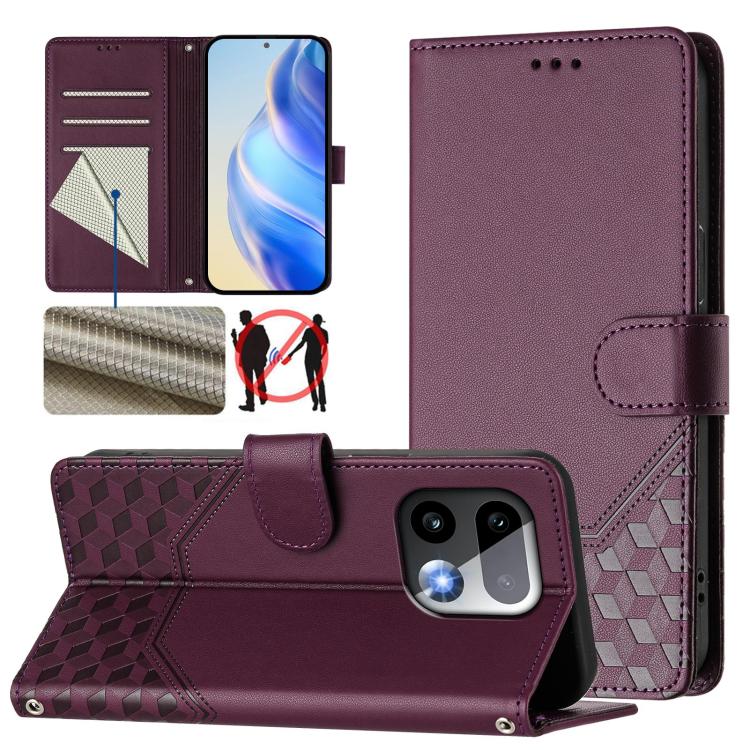 Honeycomb Embossing RFID Leather Phone Case, For Realme Note 80 4G Global, For Realme C83 5G India, For Realme 16 5G Global, For Realme 16 Pro+ 5G Global