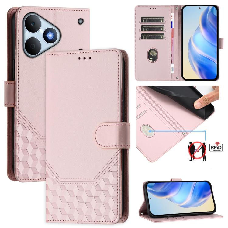 Honeycomb Embossing RFID Leather Phone Case, For Realme Note 80 4G Global, For Realme C83 5G India, For Realme 16 5G Global, For Realme 16 Pro+ 5G Global