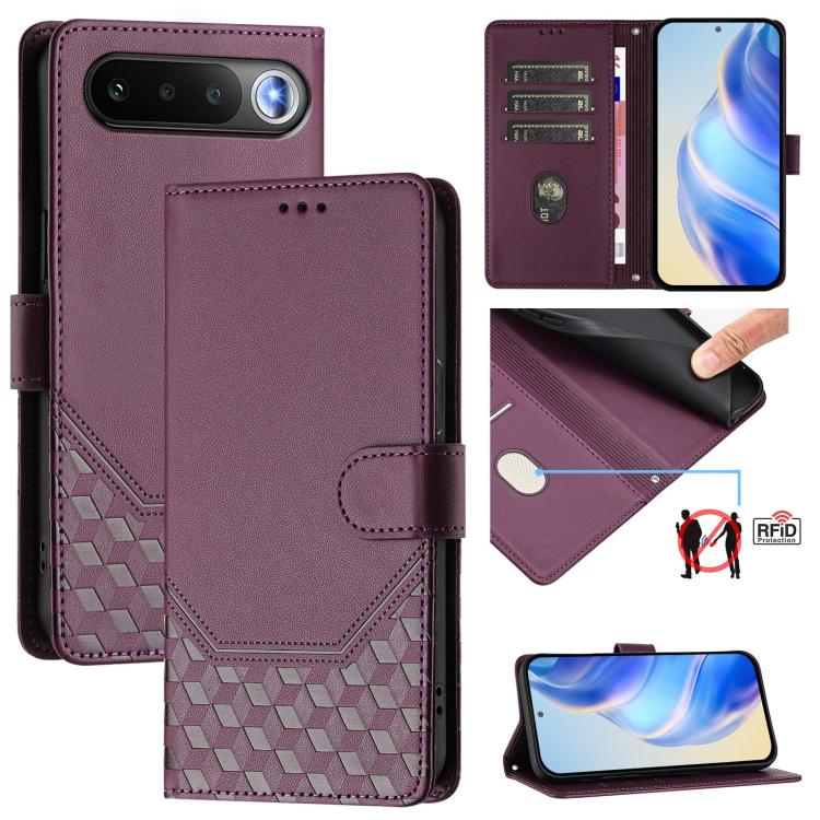 Honeycomb Embossing RFID Leather Phone Case, For Realme Note 80 4G Global, For Realme C83 5G India, For Realme 16 5G Global, For Realme 16 Pro+ 5G Global