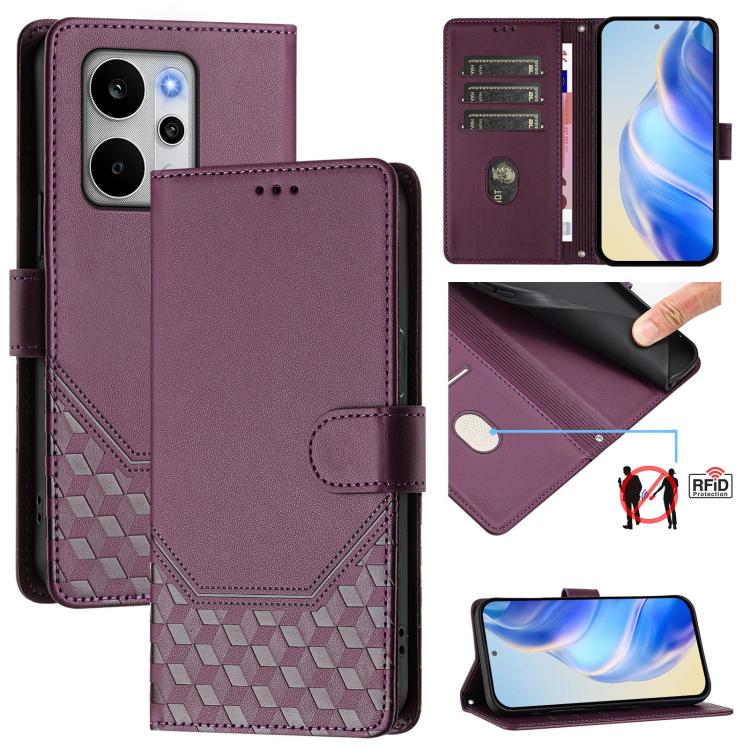 Honeycomb Embossing RFID Leather Phone Case, For Realme P4x 5G / OnePlus Nord CE6 Lite, For Realme 16T 5G Global, For Realme C100 5G, For Realme P4 Power 5G