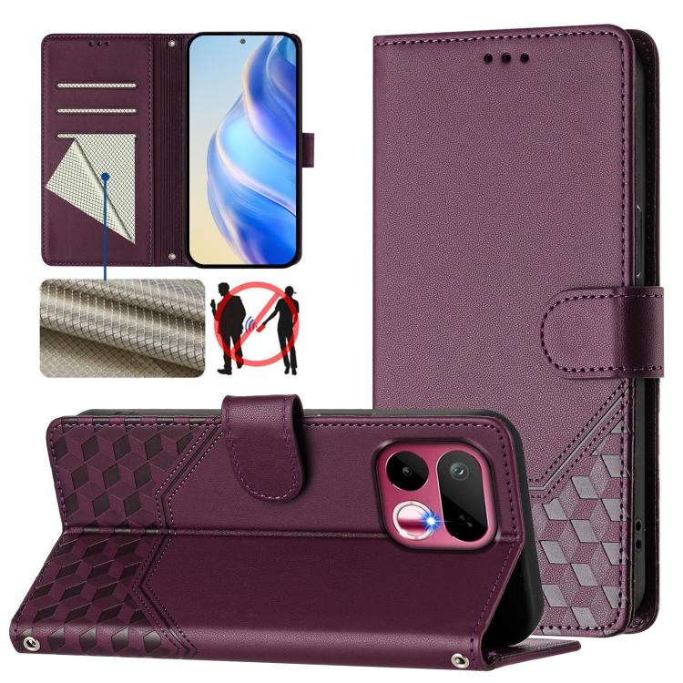 Honeycomb Embossing RFID Leather Phone Case, For Realme P4x 5G / OnePlus Nord CE6 Lite, For Realme 16T 5G Global, For Realme C100 5G, For Realme P4 Power 5G