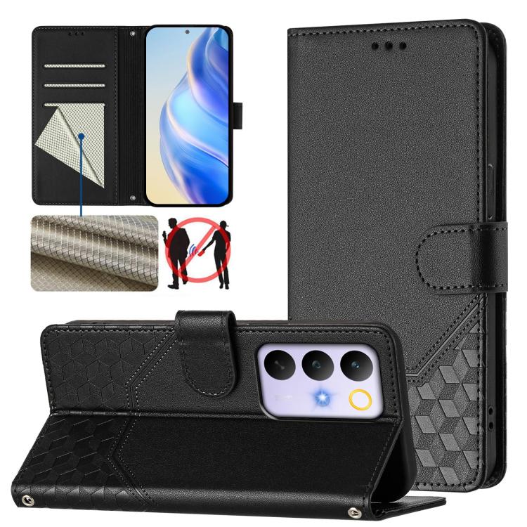 Honeycomb Embossing RFID Leather Phone Case, For Realme P4x 5G / OnePlus Nord CE6 Lite, For Realme 16T 5G Global, For Realme C100 5G, For Realme P4 Power 5G