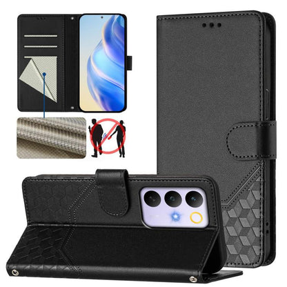 Honeycomb Embossing RFID Leather Phone Case, For Realme P4x 5G / OnePlus Nord CE6 Lite, For Realme 16T 5G Global, For Realme C100 5G, For Realme P4 Power 5G