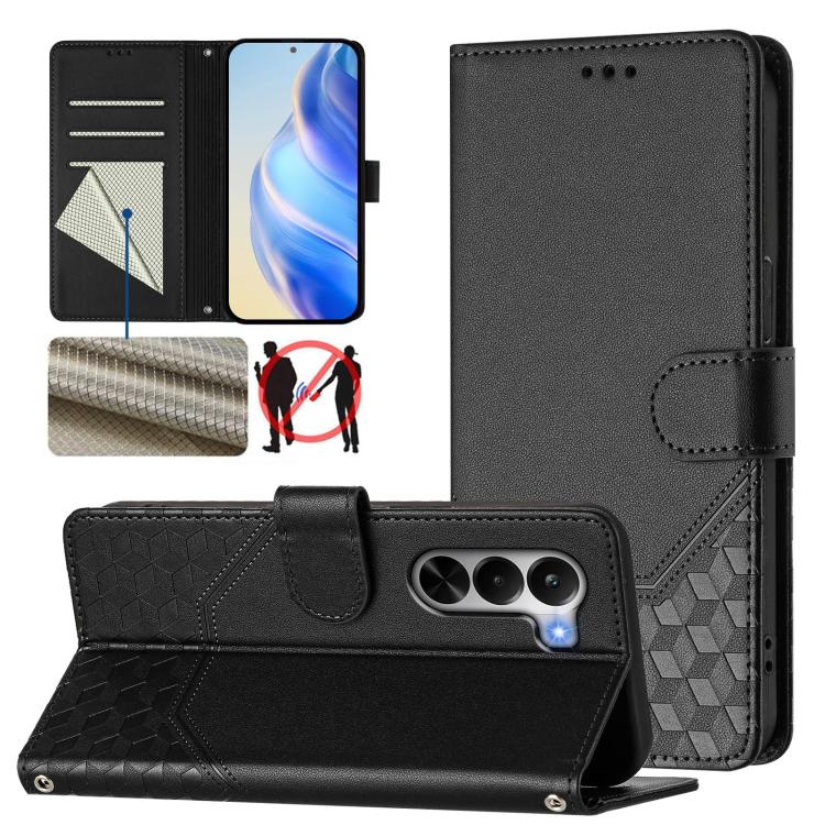 Honeycomb Embossing RFID Leather Phone Case, For Realme P4x 5G / OnePlus Nord CE6 Lite, For Realme 16T 5G Global, For Realme C100 5G, For Realme P4 Power 5G